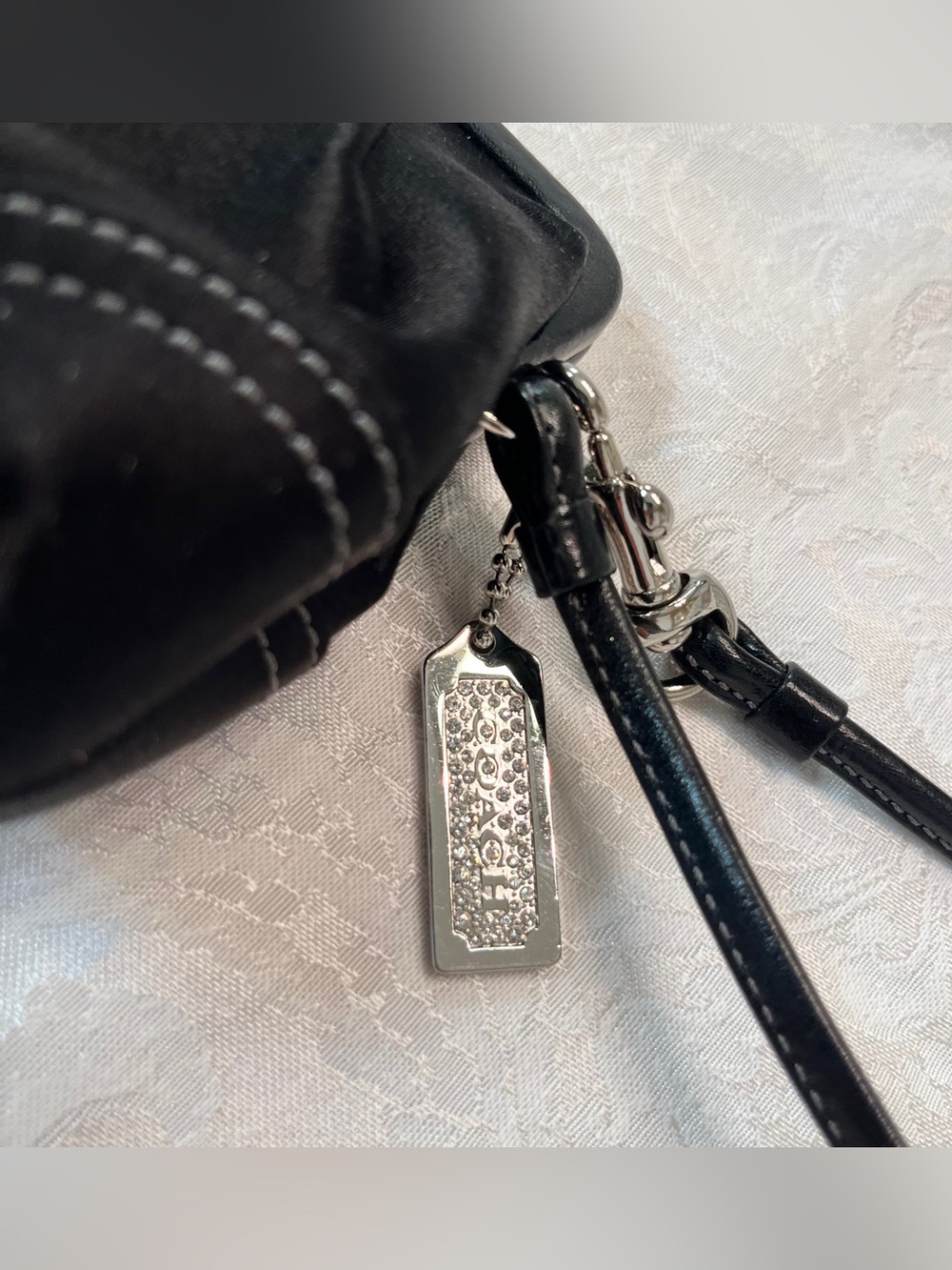 Coach Soho Kisslock Black Satin Clutch with Swarovski Crystal Studded Hangtag - Picture 4 of 13
